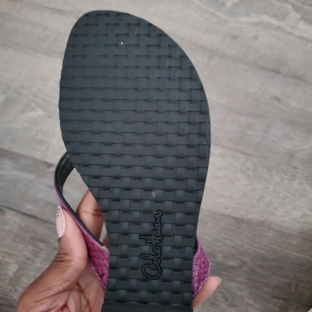 Cole Haan Women's Sandals Size 6.5B Purple Black Leather Animal Print Logo Flats - Picture 7 of 9